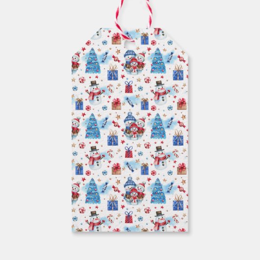 Naam op grillige Retro Snowman Winter Gift Labels Cadeaulabel (Achterkant)