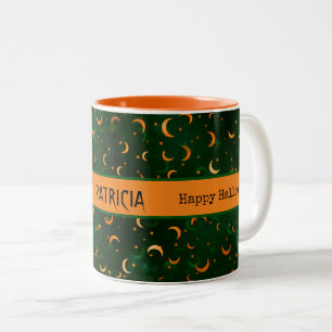 Naam op Halloween Bokeh Manen & Sterren 11oz Tweekleurige Koffiemok