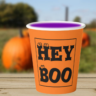 Naam op Halloween Sinaasappel & Zwart Hey Boo Eyeb Papieren Bekers
