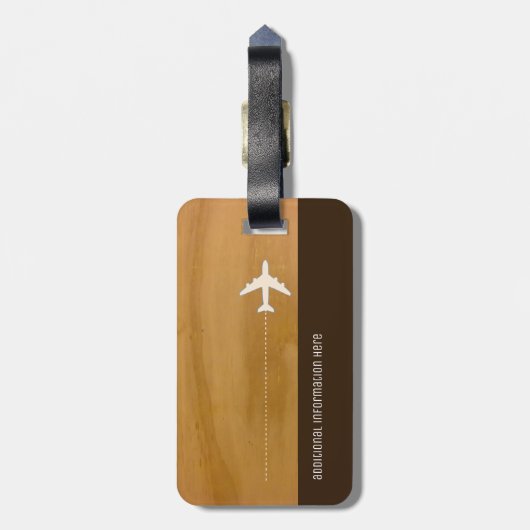 Naam op Houtkorrels Look / Vliegtuigreis Bagagelabel (Achterkant verticaal)