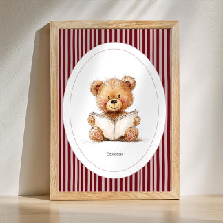 Naam op kinderkamer muurdecoratie - Teddybeer lees Poster