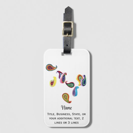 Naam op Kleurrijk Papier Gevulde Paisleys Reizen Bagagelabel (Voorkant (verticaal))