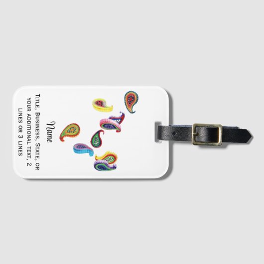 Naam op Kleurrijk Papier Gevulde Paisleys Reizen Bagagelabel (Voorkant (horizontaal))