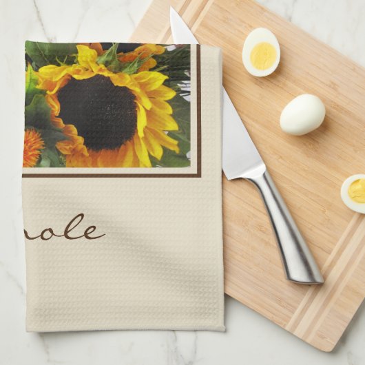 Naam op Kleurrijke Grote Zonnebloemen Print 16x24 Theedoek (Quarter Fold)