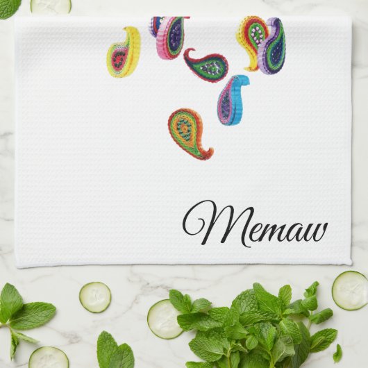 Naam op Kleurrijke Quilled Paisleys Keukenhanddoek (Gevouwen)