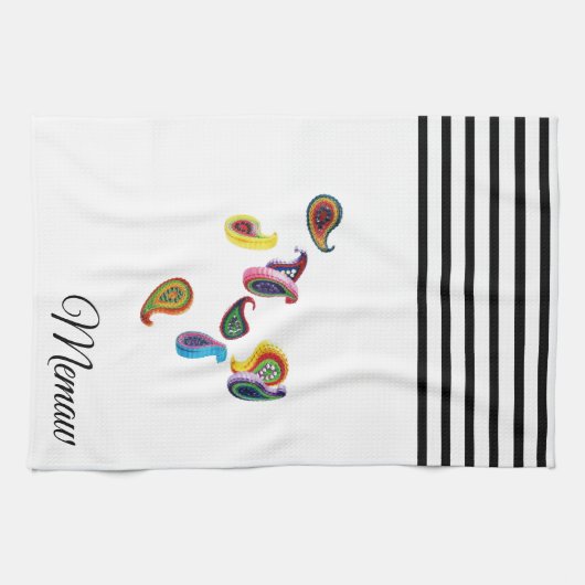 Naam op Kleurrijke Quilled Paisleys Keukenhanddoek (Horizontaal)