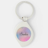 Naam op Kleurrijke Rainbow Glitter Print Swirl Sleutelhanger (Voorkant)
