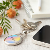 Naam op Kleurrijke Rainbow Ombre Print Ovaal Sleutelhanger (Zijkant)