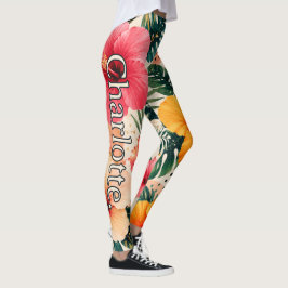 Naam op levendig tropisch hibiscus bloempatroon leggings
