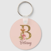 Naam op maat Goud Folie Blush Roze Rozen Letter B Sleutelhanger (Voorkant)