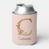 Naam op maat Goud Folie Blush Roze Rozen Letter C Blikjeskoeler (Blikje Voorkant)