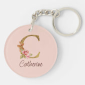 Naam op maat Goud Folie Blush Roze Rozen Letter C Sleutelhanger (Achterkant)