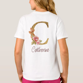 Naam op maat Goud Folie Blush Roze Rozen Letter C T-shirt