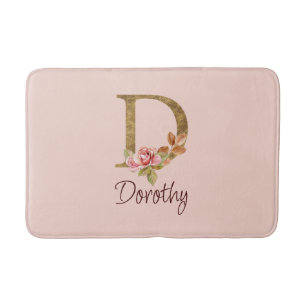 Naam op maat goud folie blush roze rozen letter D Badmat