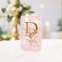 Naam op maat Goud Folie Blush Roze Rozen Letter D