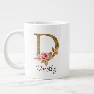 Naam op maat goud folie blush roze rozen letter D Grote Koffiekop