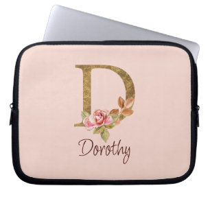 Naam op maat goud folie blush roze rozen letter D Laptop Sleeve