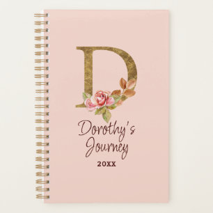 Naam op maat Goud Folie Blush Roze Rozen Letter D Planner
