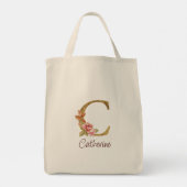 Naam op maat Goud Folie Roze Rozen Letter C Tote Bag (Achterkant)