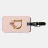 Naam op maat gouden folie Blush Roze Rozen Letter  Bagagelabel (Voorkant horizontaal)