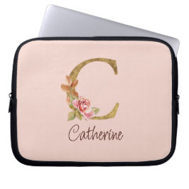Naam op maat gouden folie Blush roze rozen letter  Laptop Sleeve