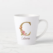 Naam op maat gouden folie Blush roze rozen letter  Latte Mok (Rechts)