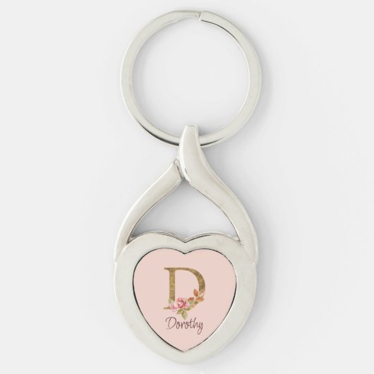 Naam op maat gouden folie Blush Roze Rozen Letter  Sleutelhanger (Voorkant)