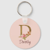 Naam op maat gouden folie Blush Roze Rozen Letter  Sleutelhanger (Voorkant)