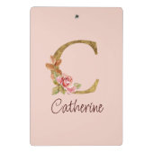 Naam op maat gouden folie roze rozen Letter C Mini Klembord (Achterkant)