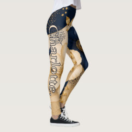 Naam op marineblauw & goud botanisch bloempatroon leggings