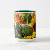 Naam op Mooie Herfst Zonnebloemen 15oz Tweekleurige Koffiemok (Center)