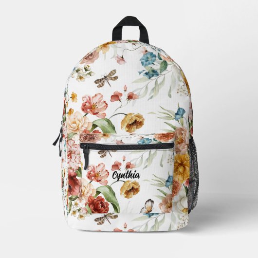 Naam op Nederlandse Kunst Waterverf Bloemenpatroon Bedrukte Rugzak (Voorkant)