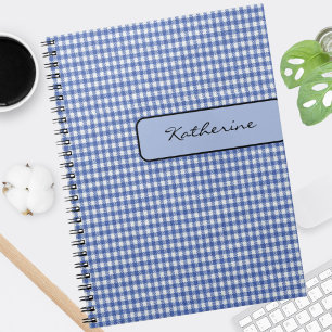 Naam op nep tab blauwe gingham 6.5x 8.75 notitieboek