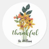 Naam op Quilled Autumn Flowers 3-inch dankbaar Ronde Sticker (Voorkant)