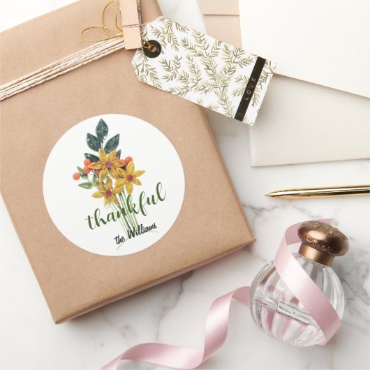 Naam op Quilled Autumn Flowers 3-inch dankbaar Ronde Sticker (Geschenken)