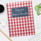 Naam op Red & White Gingham Check Blue Denim Notitieboek
