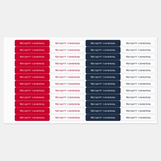 Naam op Rood Wit Blauw Zelfklevend Waterdicht Labels (Vel)