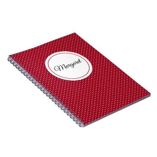 Naam op Rood & Wit Zwitserse Stippen Spiraal Notitieboek (Rechterzijde)