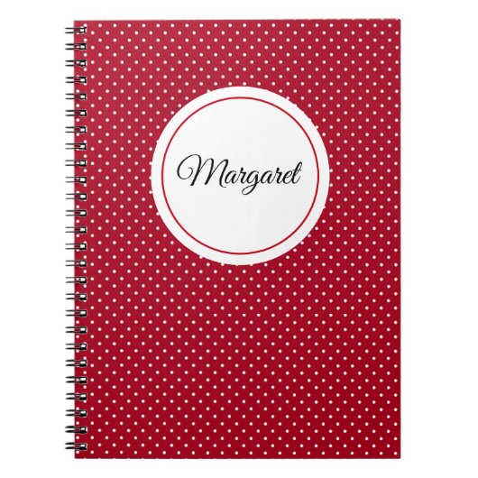 Naam op Rood & Wit Zwitserse Stippen Spiraal Notitieboek (Voorkant)