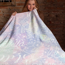 Naam op Roze Blauwe Waterverf met Muzieknoten Fleece Deken
