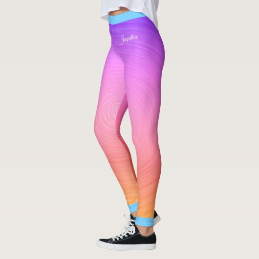 Naam op Roze en Oranje Getextureerde Druk Gradiënt Leggings (Links)