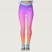 Naam op Roze en Oranje Getextureerde Druk Gradiënt Leggings (Voorkant)