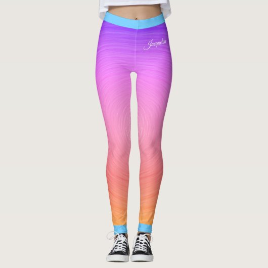 Naam op Roze en Oranje Getextureerde Druk Gradiënt Leggings (Voorkant)