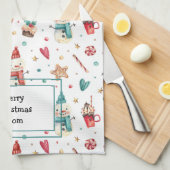 Naam op Schattigee Sneeuwman Sweets Keukenhanddoek (Quarter Fold)