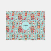 Naam op Schattigee Vakantie Sneeuwman Snoepjes Fle Fleece Deken (Voorkant (Horizontaal))