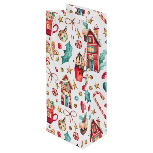 Naam op Schattigee Whimsical Sweets Vakantie Wijn Cadeautas (Achterkant Gekanteld)