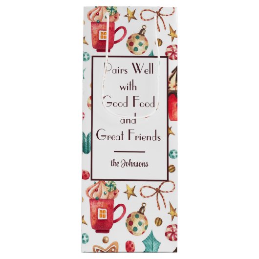 Naam op Schattigee Whimsical Sweets Vakantie Wijn Cadeautas (Voorkant)