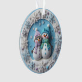 Naam op sieraad 2D Sneeuwmannen Koppel Ornament (voorkant)
