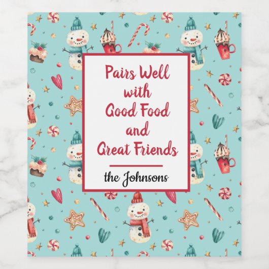 Naam op Snowman Sweets Set van (6) Wijn Etiket (Enkel label)