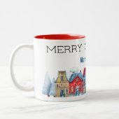 Naam op Trendy Waterverf Vrolijk kerstfeest 11oz Tweekleurige Koffiemok (Links)